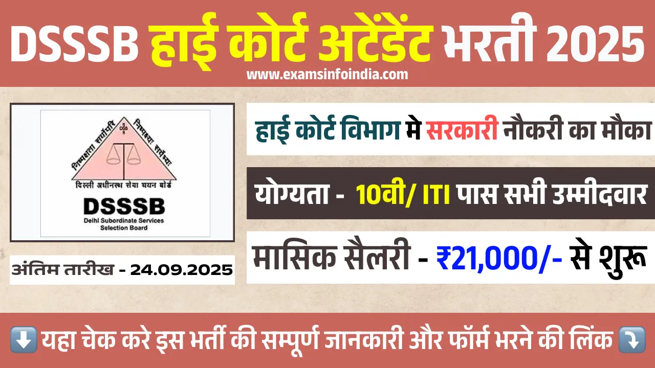 DSSSB Delhi High Court Attendant Recruitment 2025